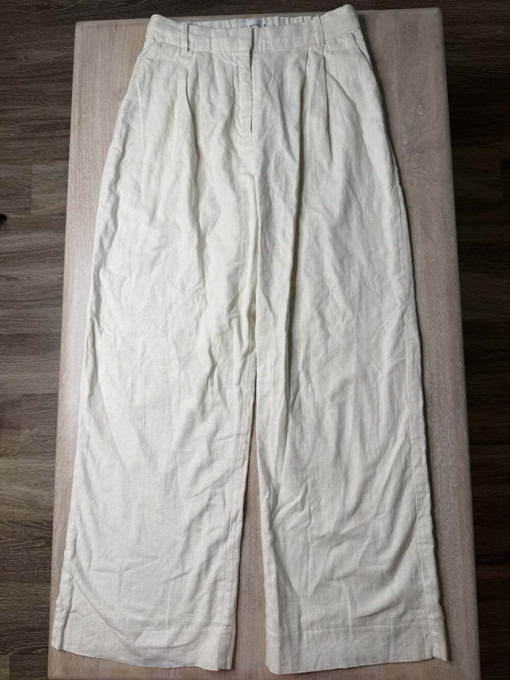 Abercrombie A&F Sloane Linen-Blend Tailored Wide Leg Pant in Oat Ivory Medium - Picture 3 of 7